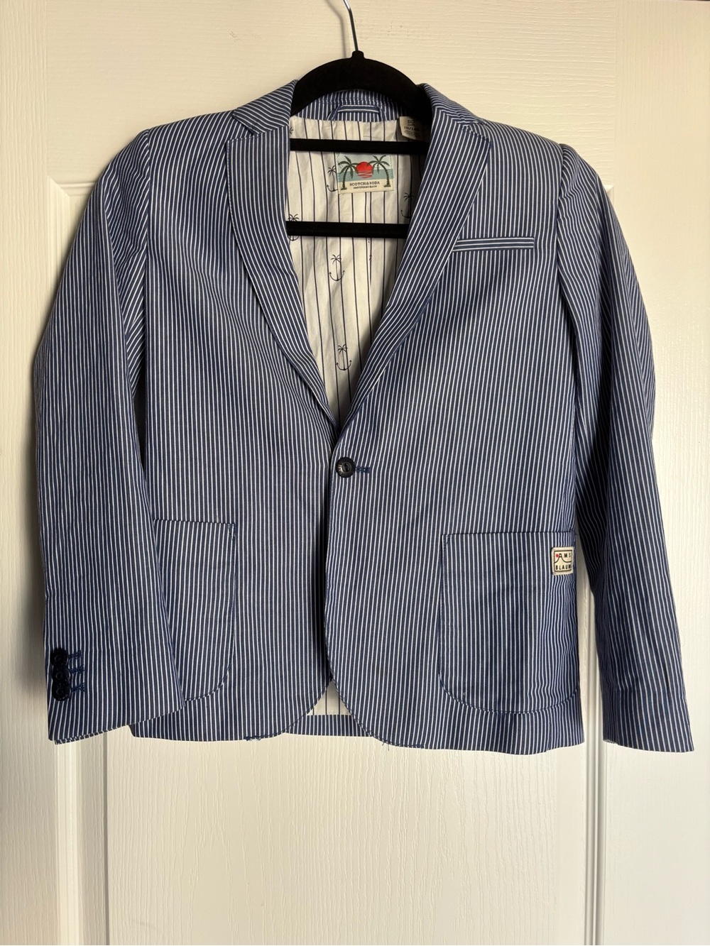 Scotch & Soda Boy blazer jacket size 10 140 blue white stripe cotton classic